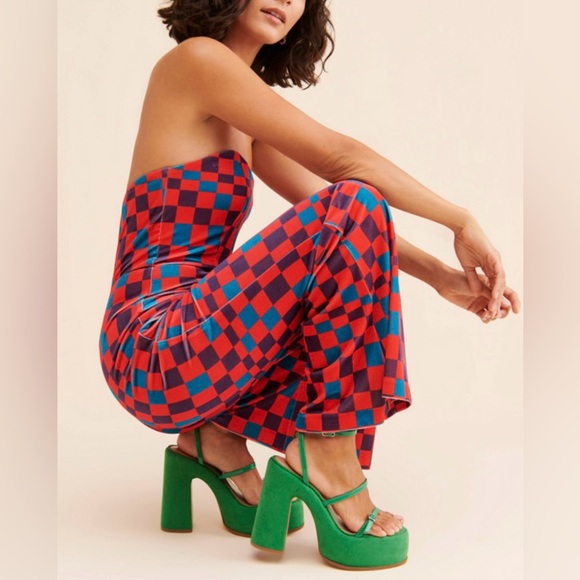 NWOT HUTCH Velvet Check Jumpsuit - Picture 7 of 10